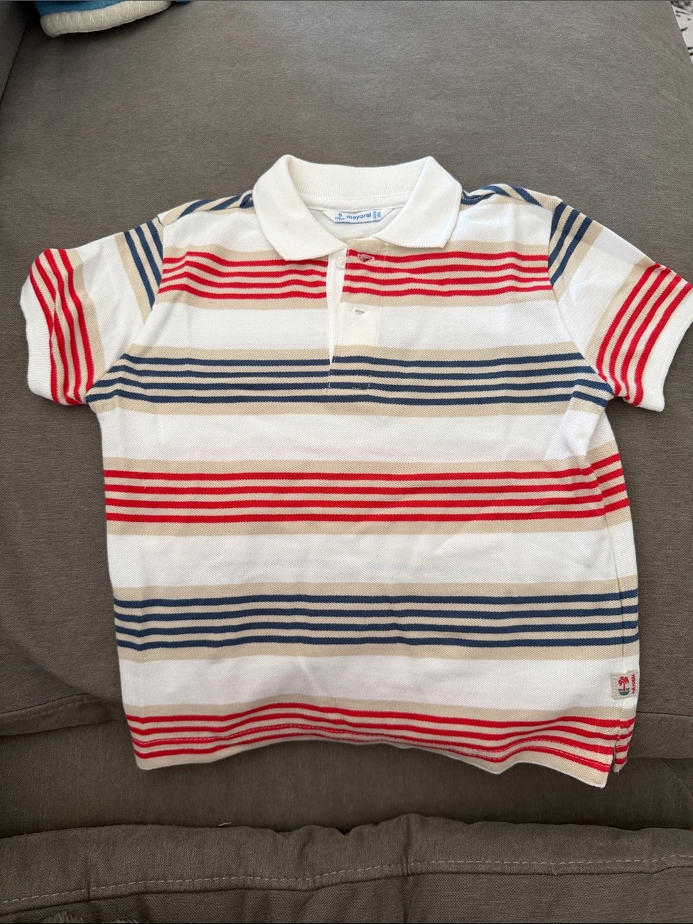 Mayoral Boys White Striped Polo Shirt Size 5